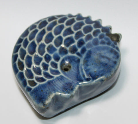 A Korean 19th Century fish form blue glazed water dropper.