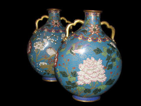 A fine pair of Chinese cloisonne moon flasks  SOLD