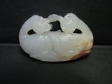 A white and russet jade carving of Mandarin ducks. - asianartlondon